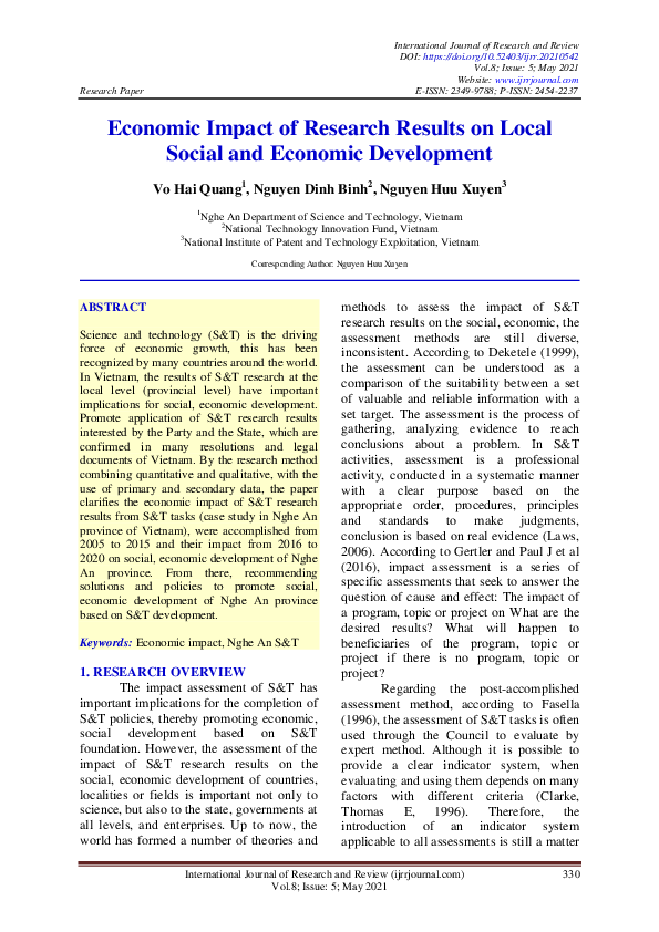 (PDF) Economic Impact of Research Results on Local Social and Economic ...