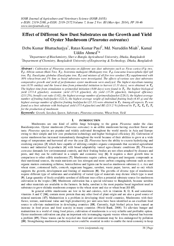 (PDF) Effect of Different Saw Dust Substrates on the Growth and Yield ...