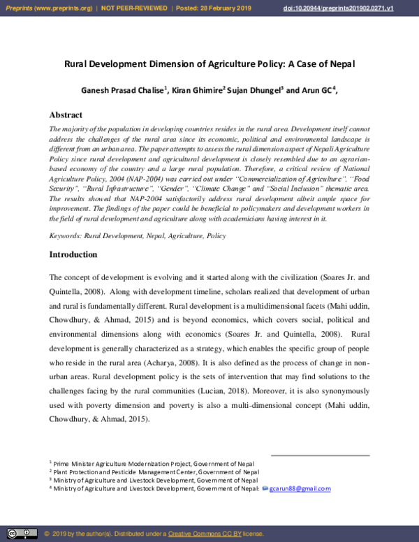 (PDF) Rural Development Dimension of Agriculture Policy: A Case of Nepal