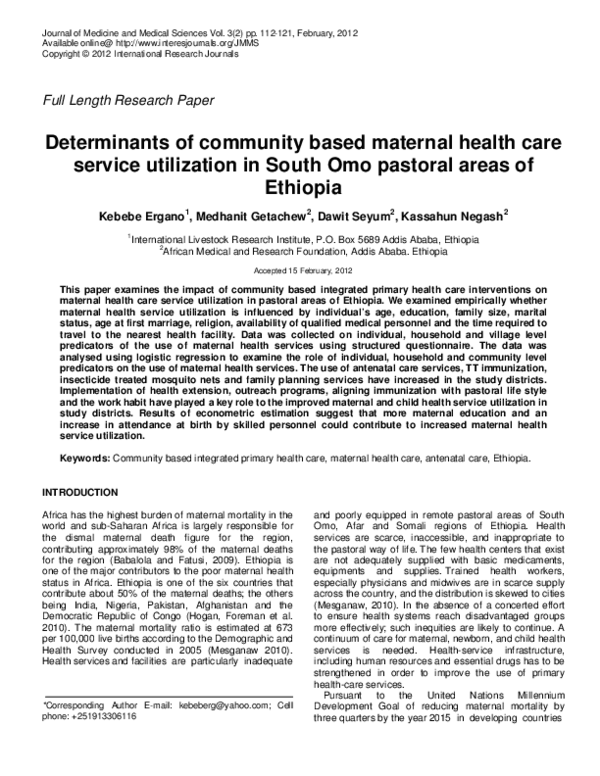 (PDF) Determinants of community based maternal health care service ...