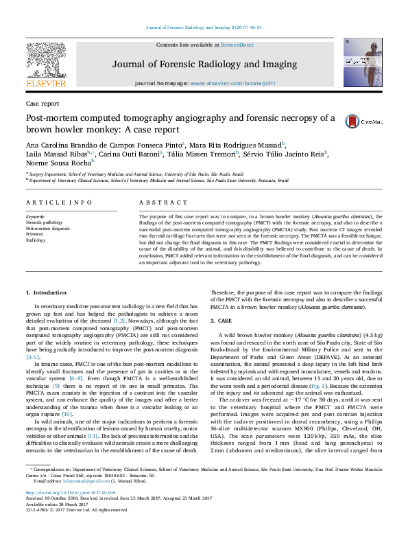(PDF) Postmortem computed tomography angiography and forensic necropsy