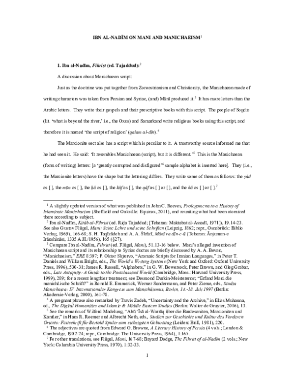 (PDF) Ibn al-Nadim on Mani and Manichaeism
