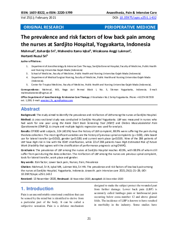 (PDF) The prevalence and risk factors of low back pain among the nurses ...