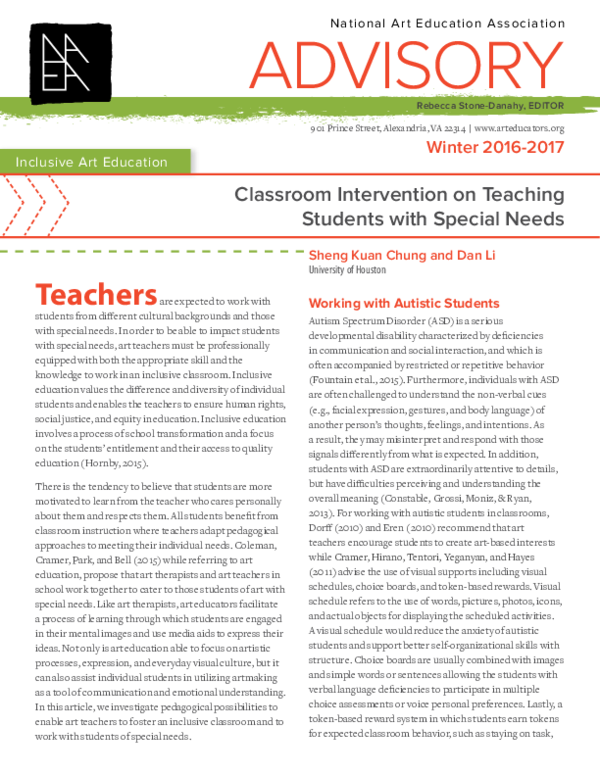 (PDF) Classroom Intervention on Teaching Students with Special Needs