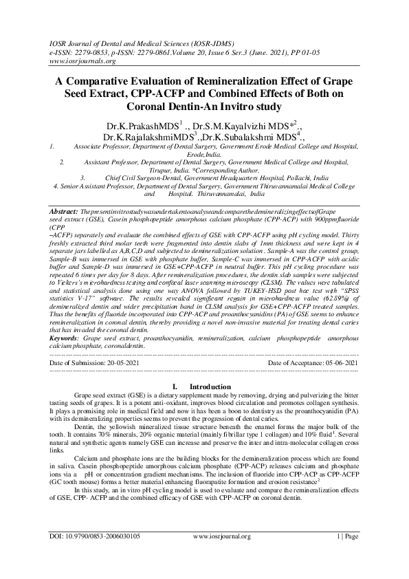 (PDF) A Comparative Evaluation of Remineralization Effect of Grape Seed