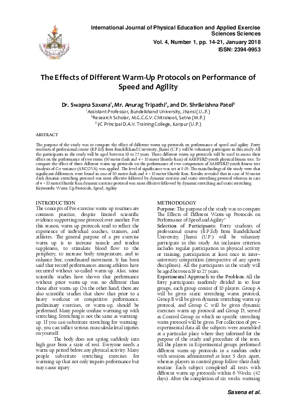 (PDF) The Effects of Different Warm-Up Protocols on Performance of ...