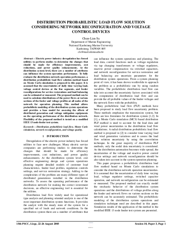 (PDF) Distribution Probabilistic Load Flow Solution Considering Network ...
