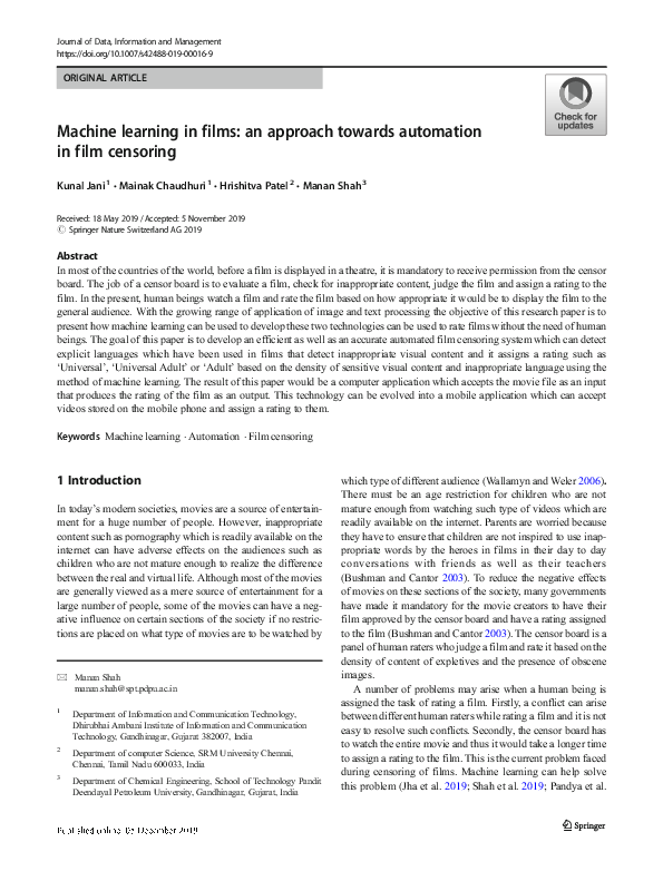 (PDF) Machine learning in films: an approach towards automation in film ...