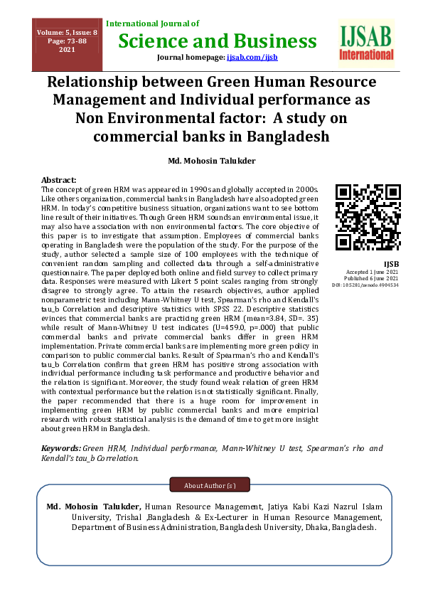 (PDF) Relationship between Green Human Resource Management and ...