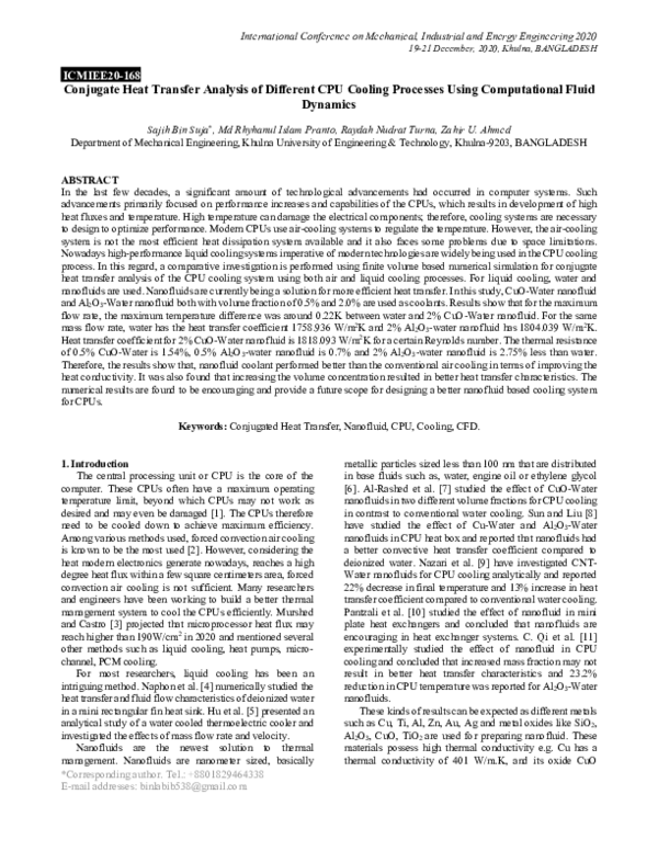 (PDF) Conjugate Heat Transfer Analysis of Different CPU Cooling ...