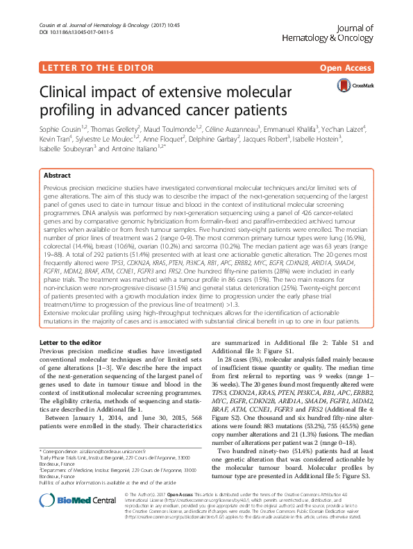 (PDF) Clinical impact of extensive molecular profiling in advanced ...