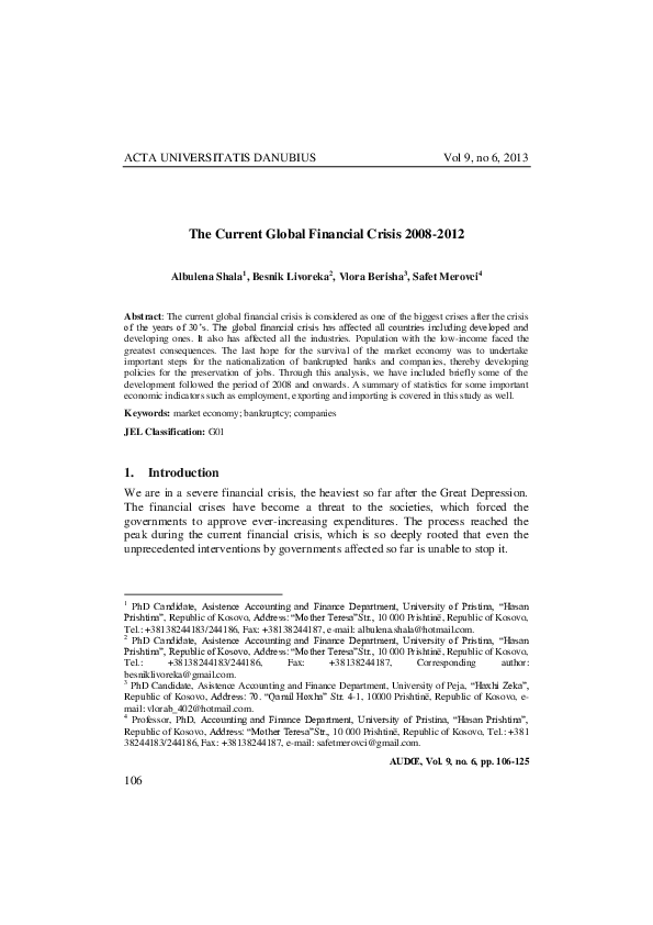 (PDF) The Current Global Financial Crisis 2008-2012