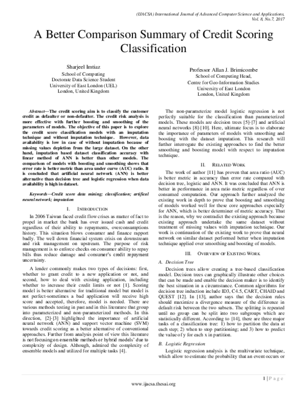 (PDF) A Better Comparison Summary of Credit Scoring Classification