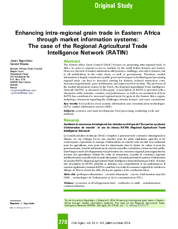 (PDF) Enhancing intra-regional grain trade in Eastern Africa through ...