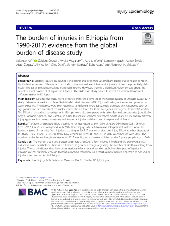 (PDF) The burden of injuries in Ethiopia from 1990-2017: evidence from ...