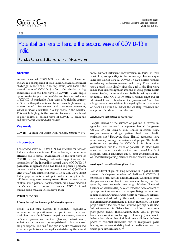 (PDF) Potential barriers to handle the second wave of COVID-19 in India