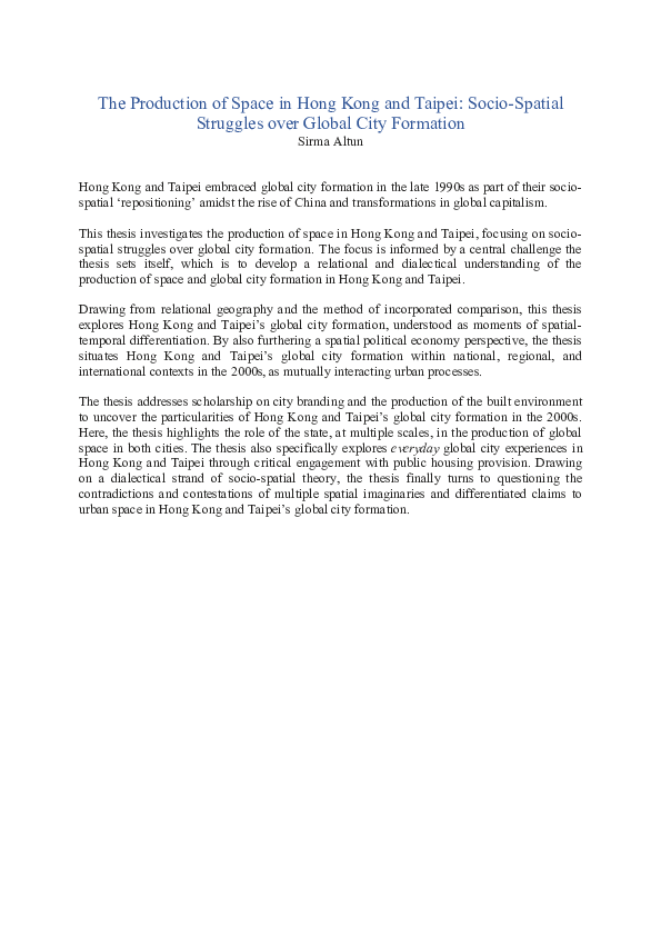 (DOC) The Production of Space in Hong Kong and Taipei: Socio-Spatial ...