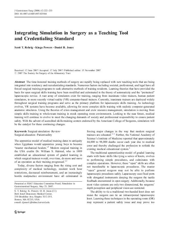 (PDF) Integrating Simulation in Surgery as a Teaching Tool and ...