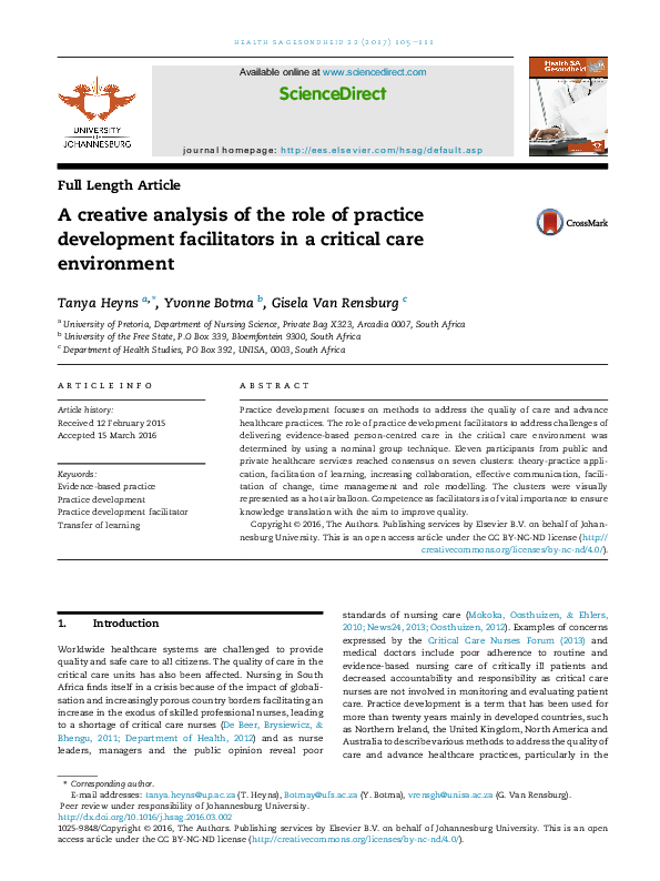 (PDF) A creative analysis of the role of practice development ...