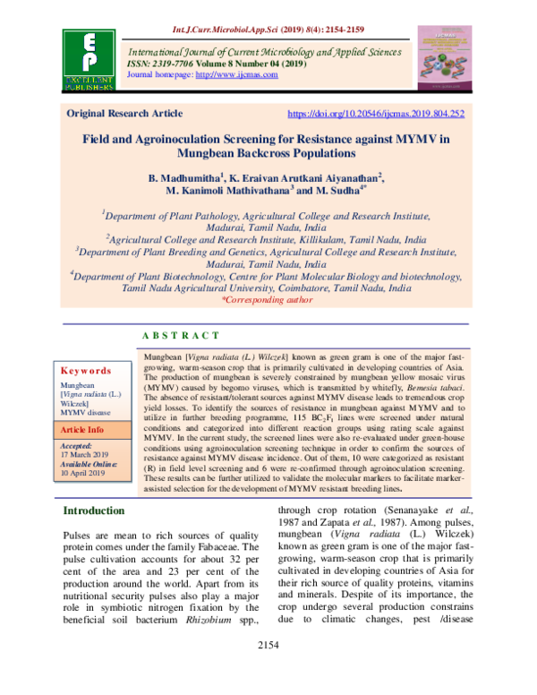 (PDF) Field and Agroinoculation Screening for Resistance against MYMV ...