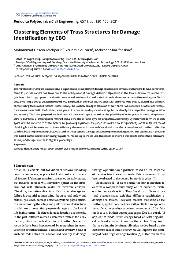 (PDF) Clustering Elements of Truss Structures for Damage Identification ...