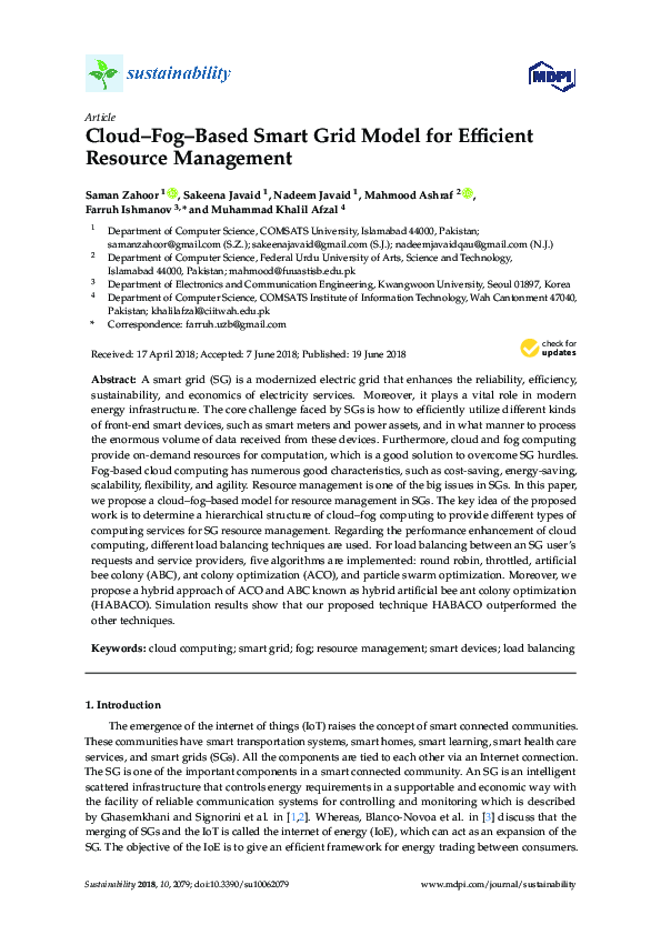 (PDF) Cloud–Fog–Based Smart Grid Model for Efficient Resource Management