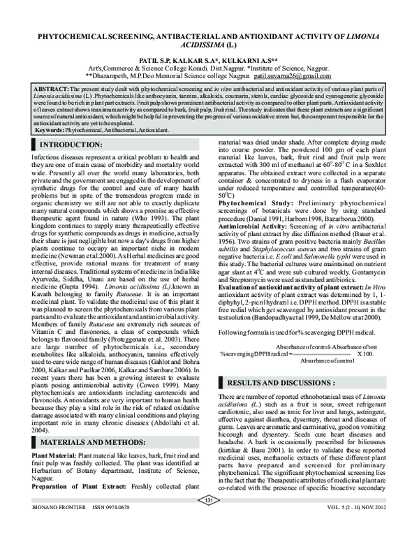 (PDF) Phytochemical Screening, Antibacterial and Antioxidant Activity ...