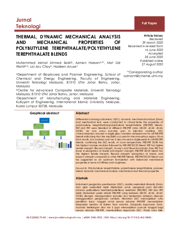 (PDF) Thermal, Dynamic Mechanical Analysis and Mechanical Properties of ...