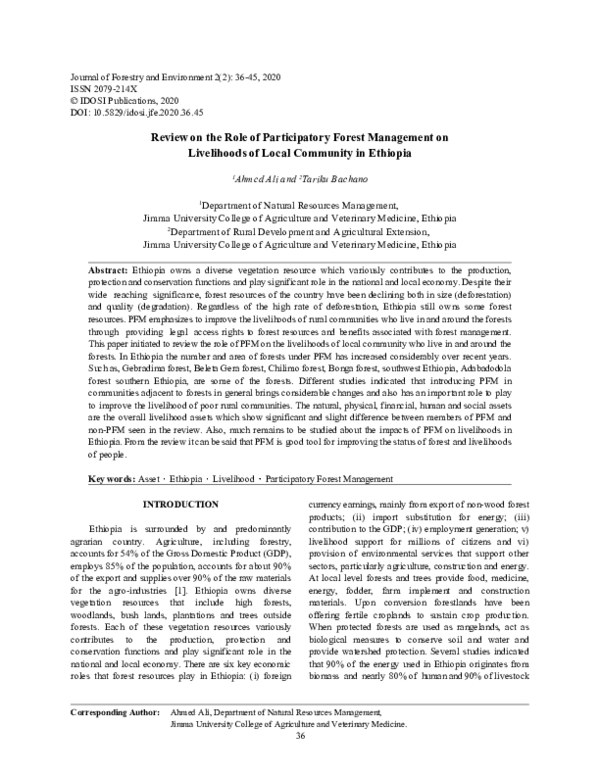 (PDF) Review on the Role of Participatory Forest Management on ...
