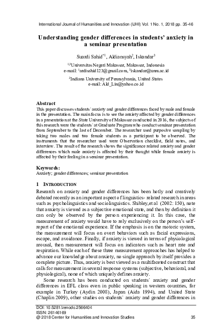 (PDF) Understanding gender differences in students' anxiety in a ...