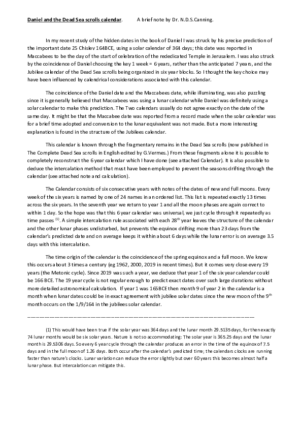 PDF) Daniel and the Dead Sea scrolls calendar | nick canning - Academia.edu