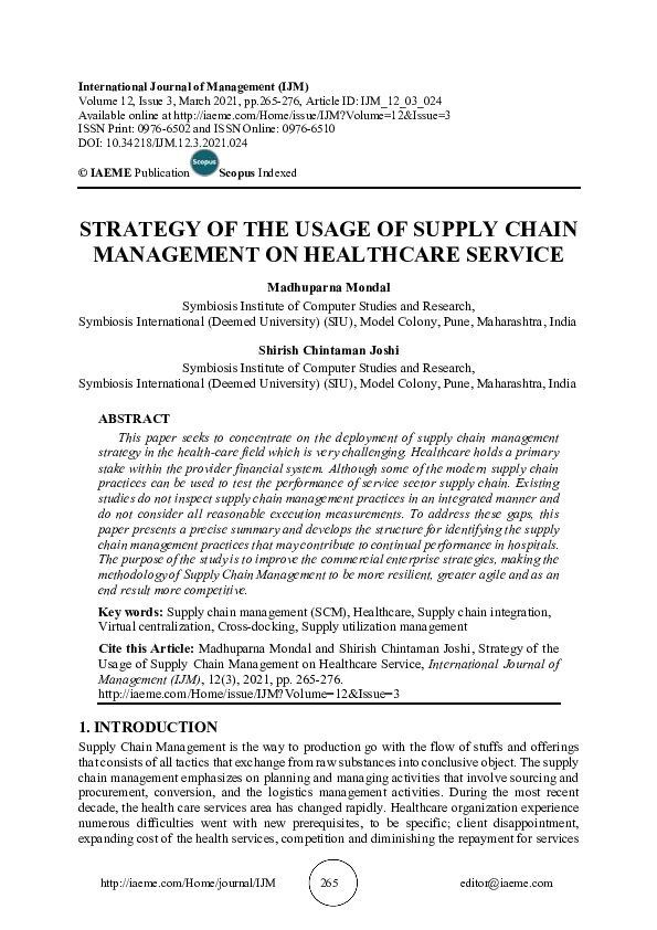 (PDF) STRATEGY OF THE USAGE OF SUPPLY CHAIN MANAGEMENT ON HEALTHCARE ...
