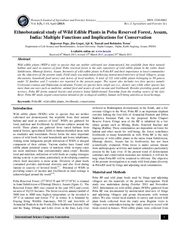 (PDF) Ethnobotanical study of Wild Edible Plants in Poba Reserved ...