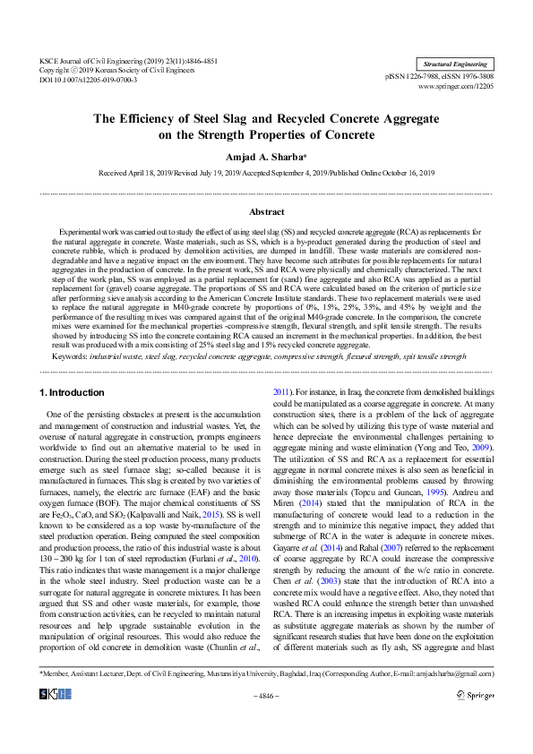 (PDF) The Efficiency of Steel Slag and Recycled Concrete Aggregate on ...