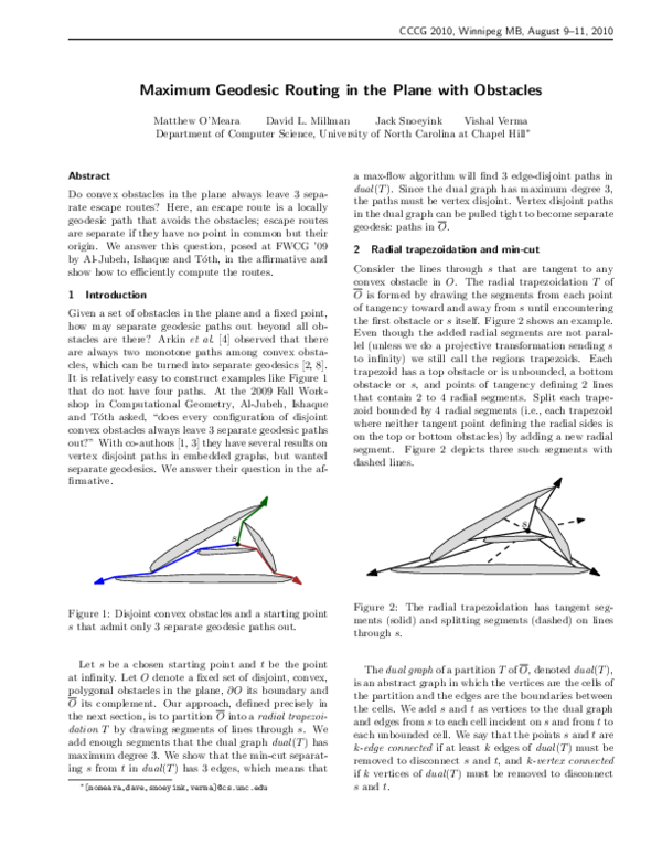 (PDF) Maximum Geodesic Routing in the Plane with Obstacles | Vipul ...