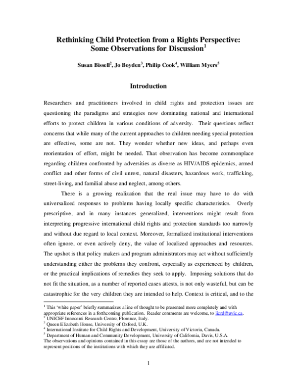 (PDF) Rethinking child protection from a rights perspective: Some ...