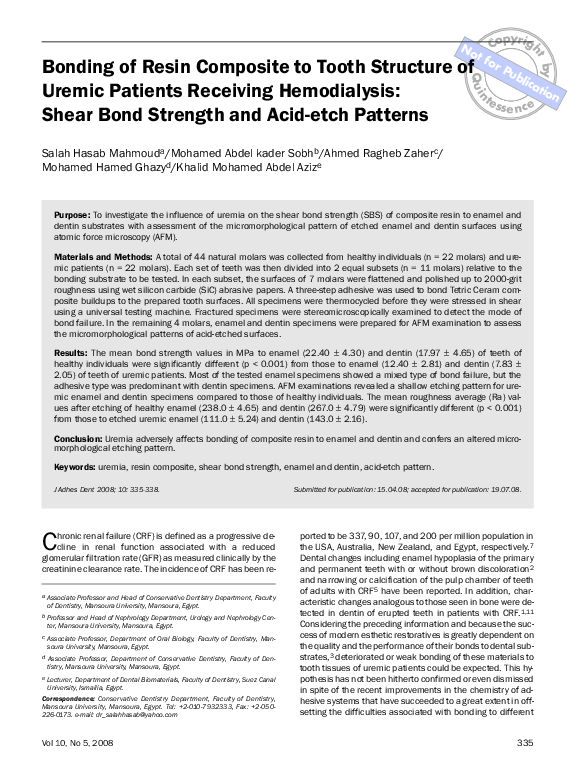 (PDF) Bonding of resin composite to tooth structure of uremic patients