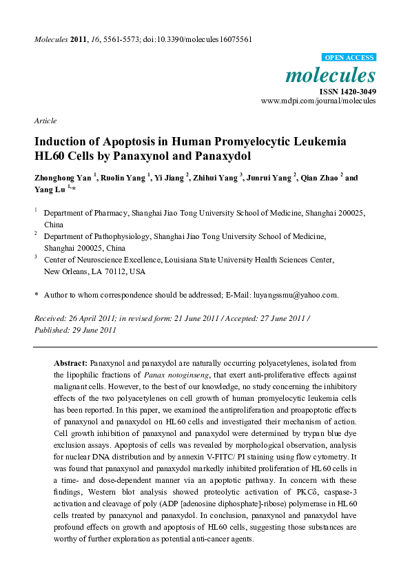 (PDF) Induction of apoptosis in human promyelocytic leukemia HL60 cells ...