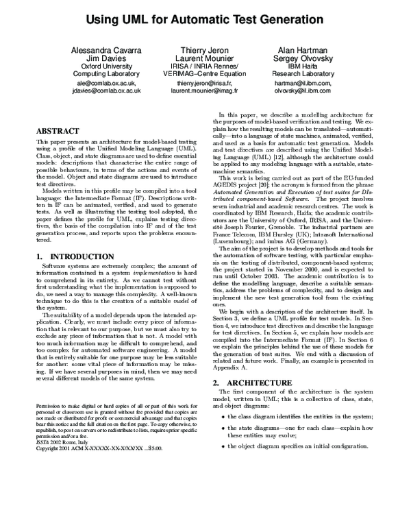 (PDF) Using UML for automatic test generation