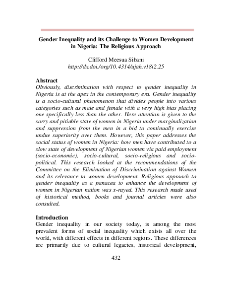 (PDF) Gender Inequality and its Challenge to Women Development in ...