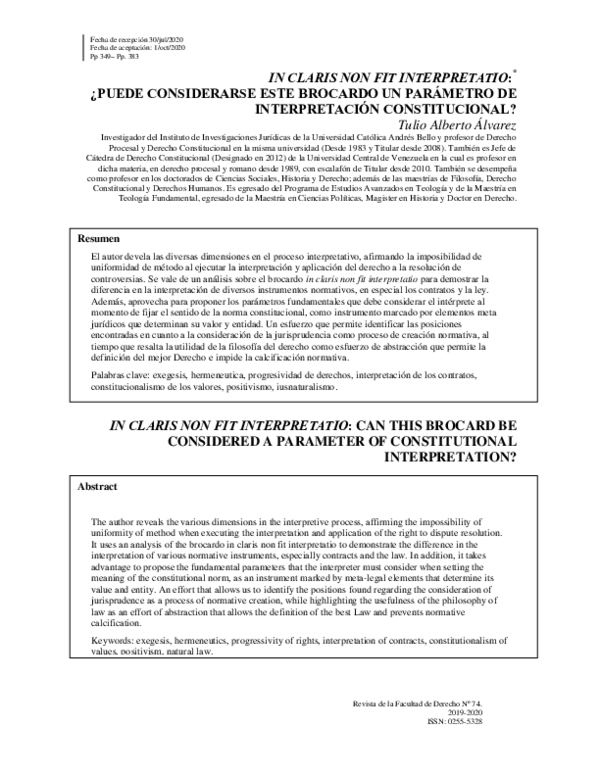 (PDF) REVISTA UCAB IN CLARIS NON FIT INTERPRETATIO 10ag Tulio Álvarez Academia.edu