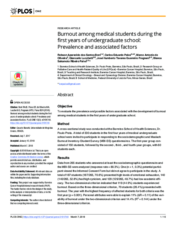 (PDF) Burnout among medical students during the first years of ...