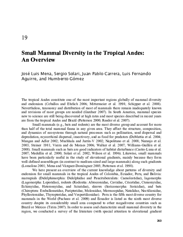 (PDF) Small Mammal Diversity in the Tropical Andes: An Overview