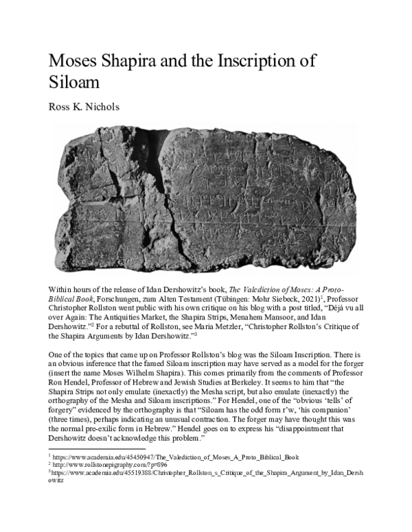 (PDF) Moses Shapira and the Inscription of Siloam