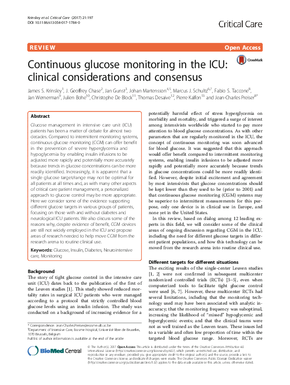 (PDF) Continuous glucose monitoring in the ICU: clinical considerations ...