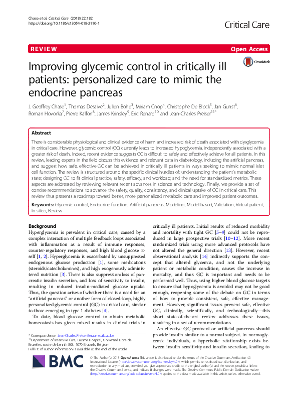 (PDF) Improving glycemic control in critically ill patients ...