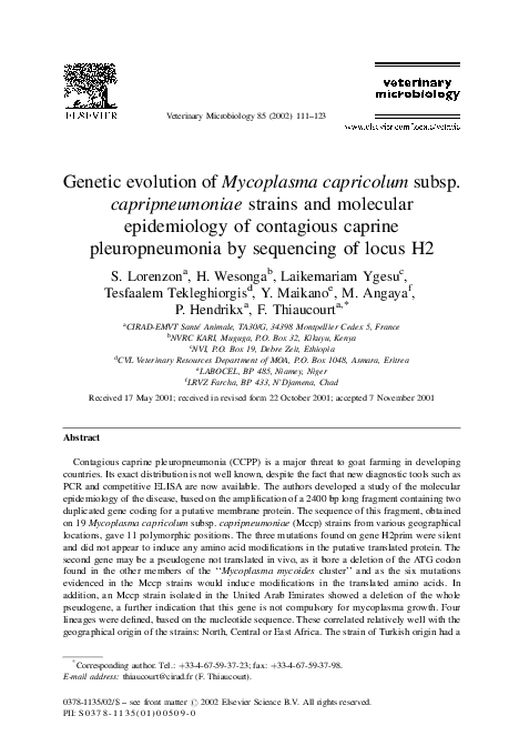 (PDF) Genetic evolution of Mycoplasma capricolum subsp. capripneumoniae ...