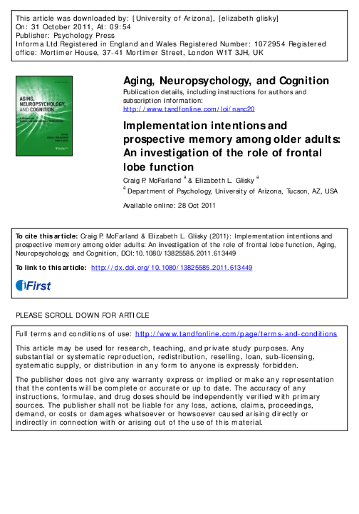 (PDF) Implementation intentions and prospective memory among older ...