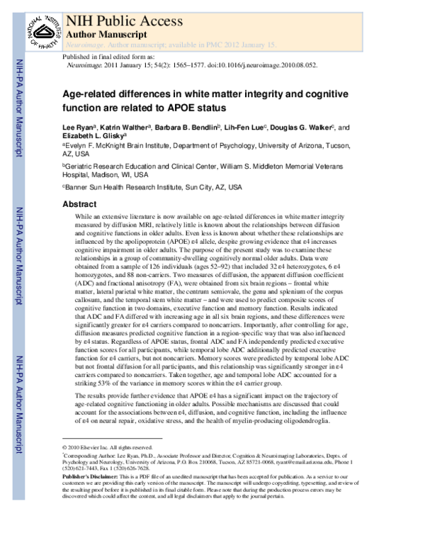 (PDF) Age-related differences in white matter integrity and cognitive ...