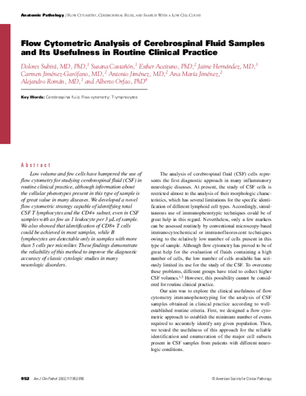 (PDF) Flow Cytometric Analysis of Cerebrospinal Fluid Samples and Its ...